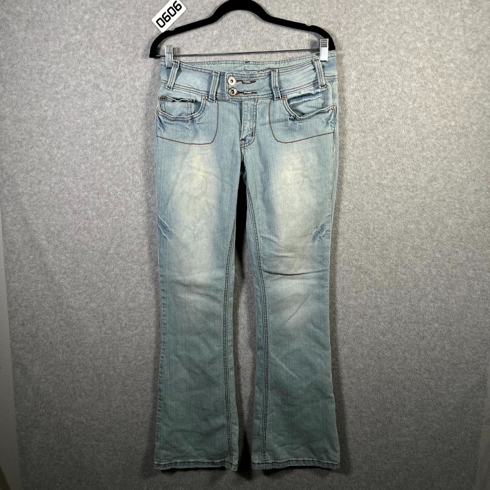 Dollhouse Jeans Womens 9 Blue Denim Ramie Stretch Pockets Light Wash Bootcut Leg